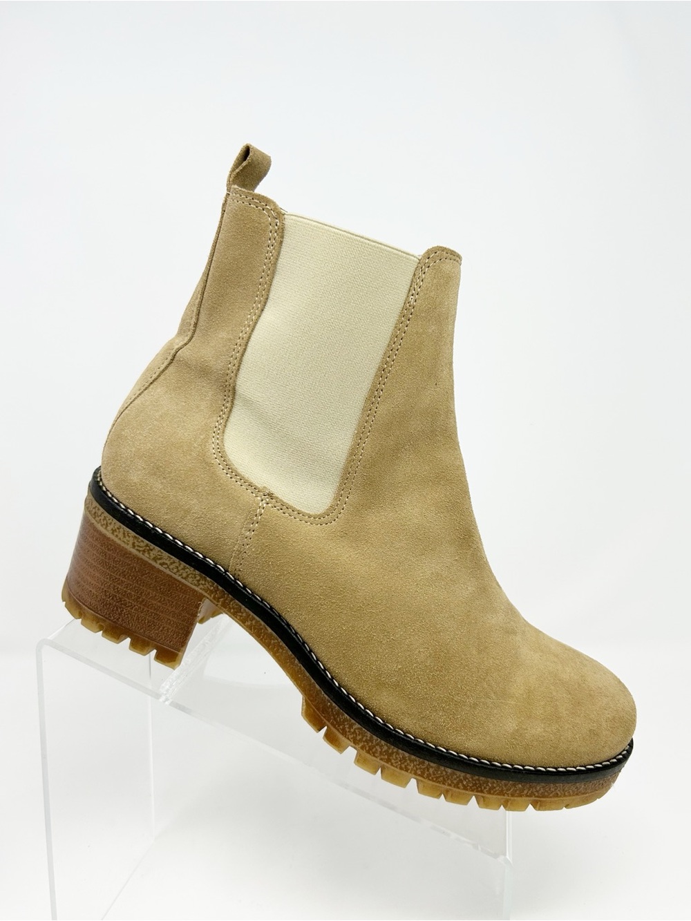 Cruza Tendencia Tan Suede Chelsea Ankle Boots Chunky Lug Sole Block Heel 41